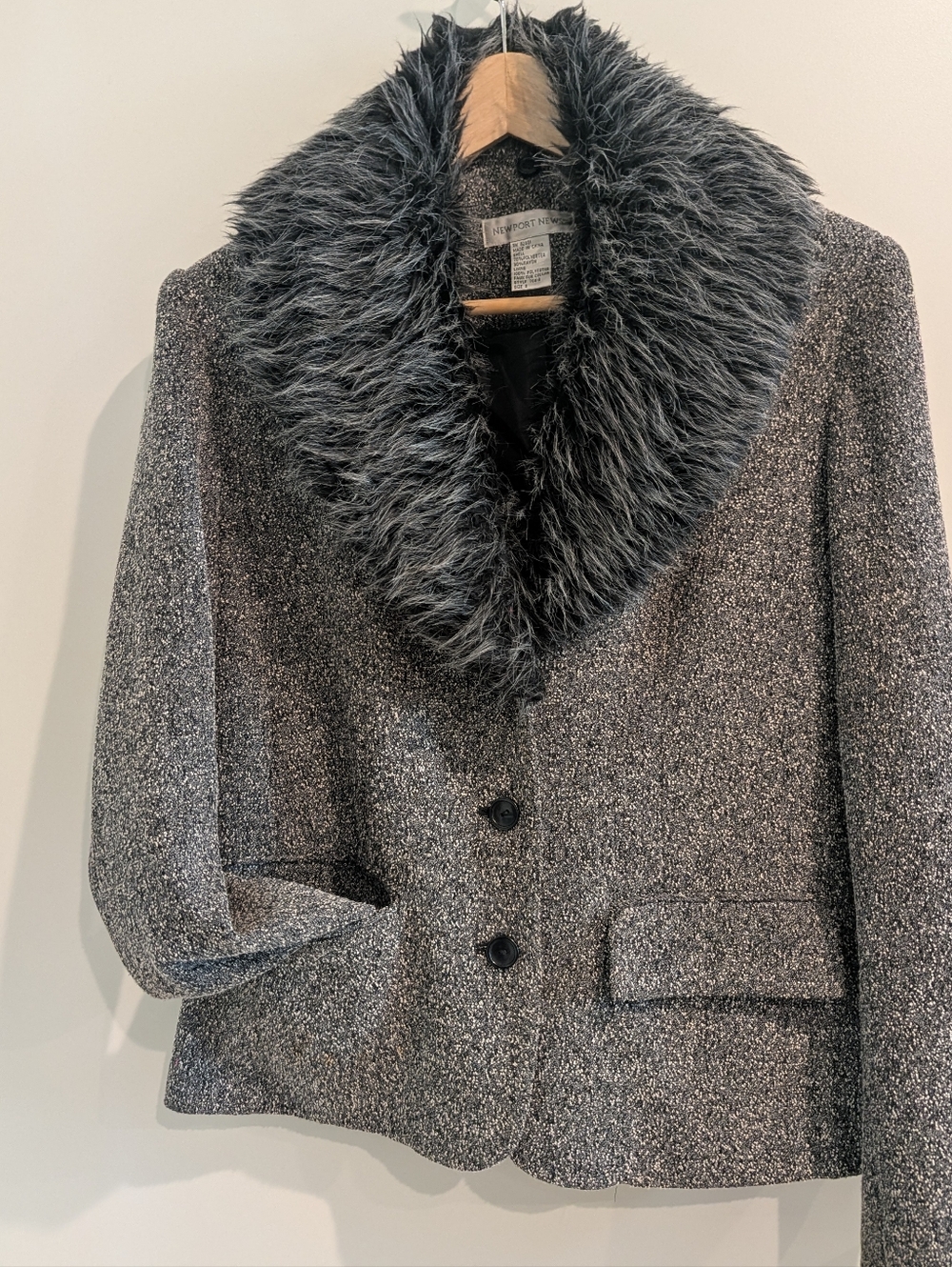 Newport News Gray Tweed Jacket with Faux-Fur Collar